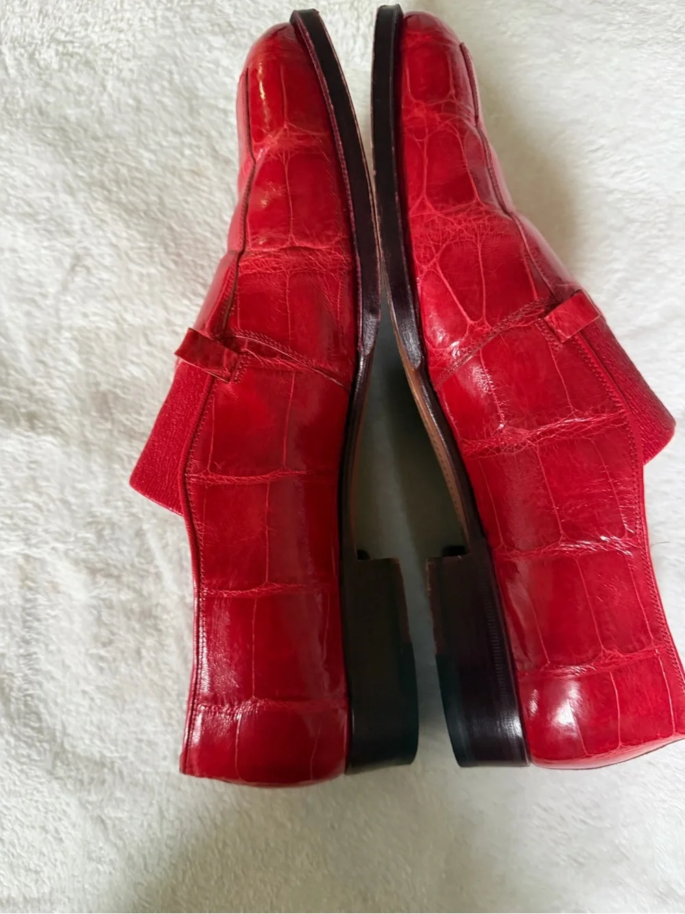Red Croc-Texture Leather Slip-On Loafers